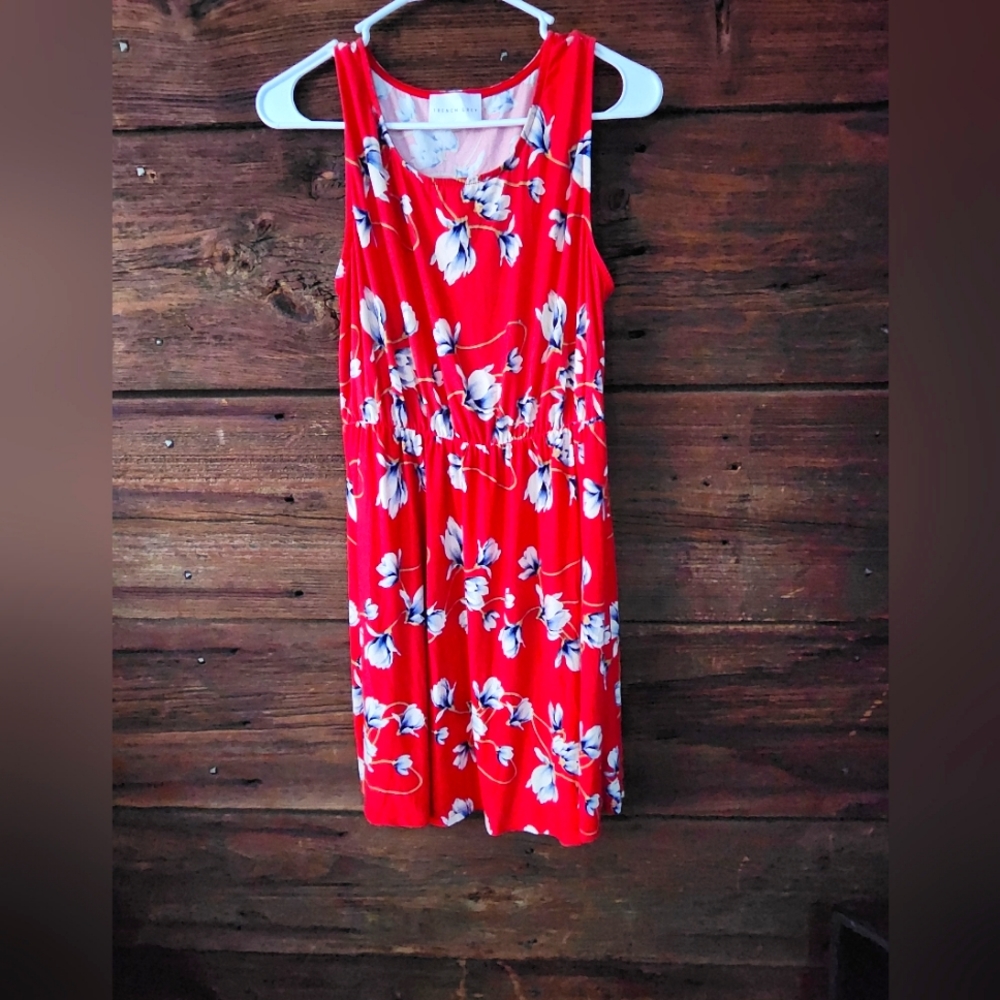 French Grey Red Floral Dress
